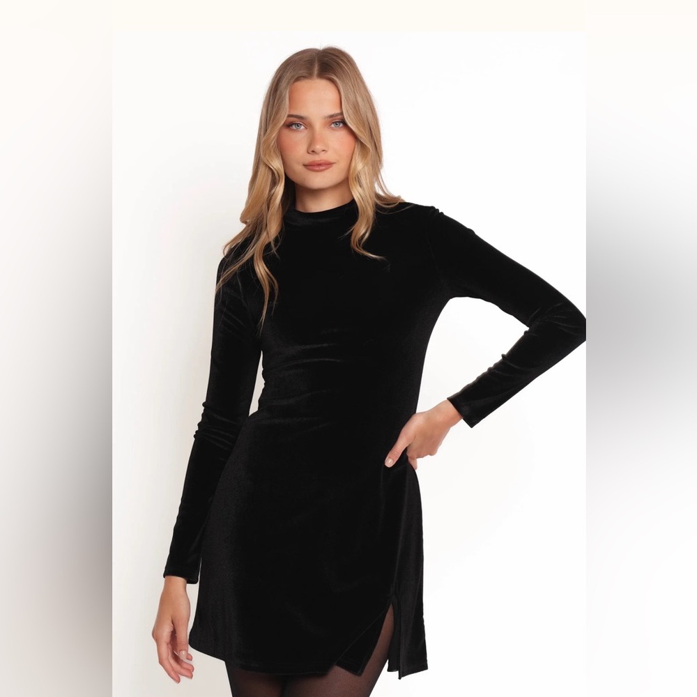 Taylor Velvet Mini Dress - Cute Black Mockneck NWOT